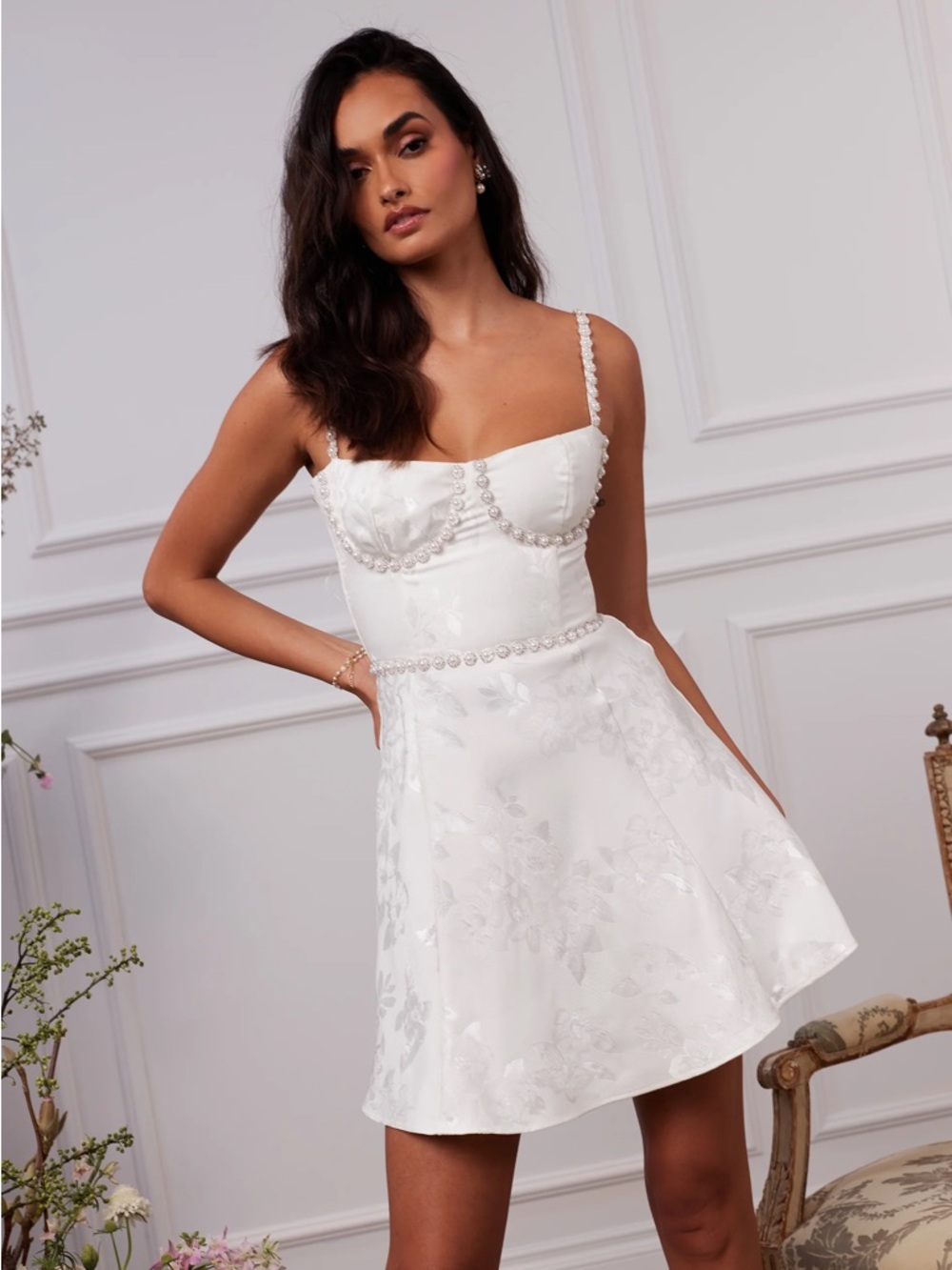 NEW NWT V. Chapman The Gianna Dress In White Baroque Floral